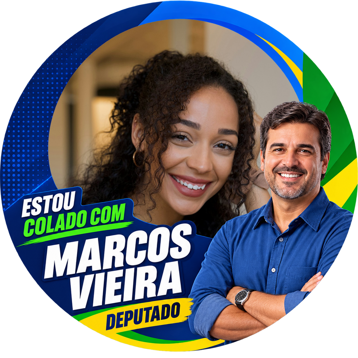 Exemplo de foto pronta com uma moldura de campanha